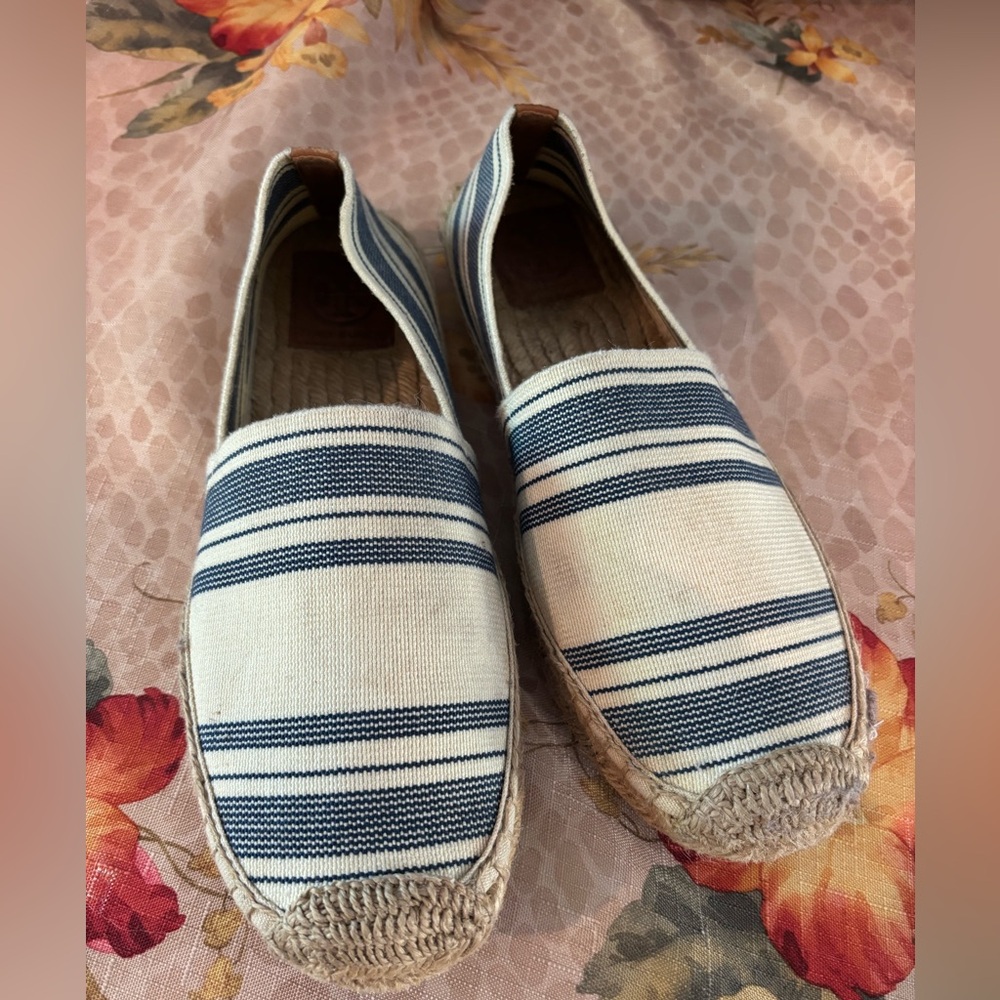 Tory Burch Blue and White Espadrille Flats